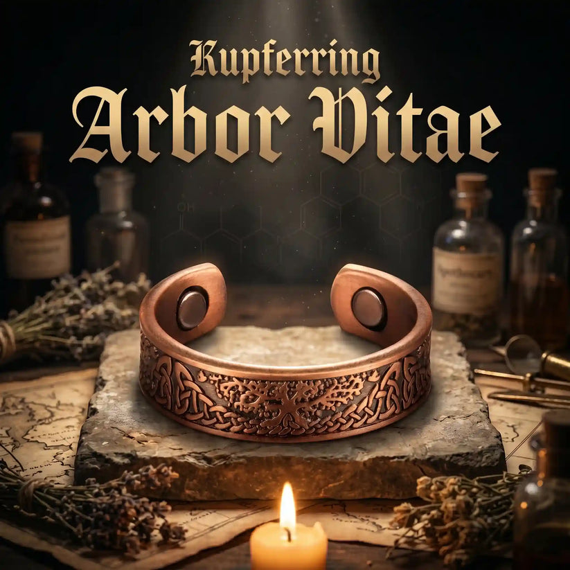 Kupferring Arbor Vitae mit Lebensbaum-Gravur
